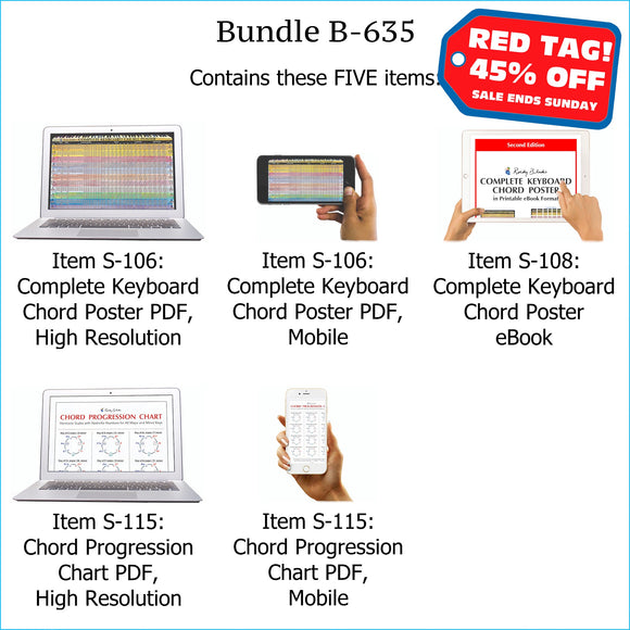 Bundle B-635: Complete Keyboard Chords, Chord Progressions - E-Posters and Printable E-Book. FREE Download Protection.