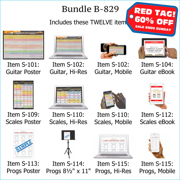 Bundle B-829: Laminated Wall Posters, E-Posters, E-Books - Guitar Chords, Scales, Chord Progressions. FREE SHIPPING – USA & Canada.