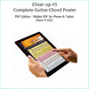 Close-up of complete guitar chords pdf chart on a tablet screen.