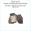 Close-up of guitar scales and piano scales pdf chart on phone screen.