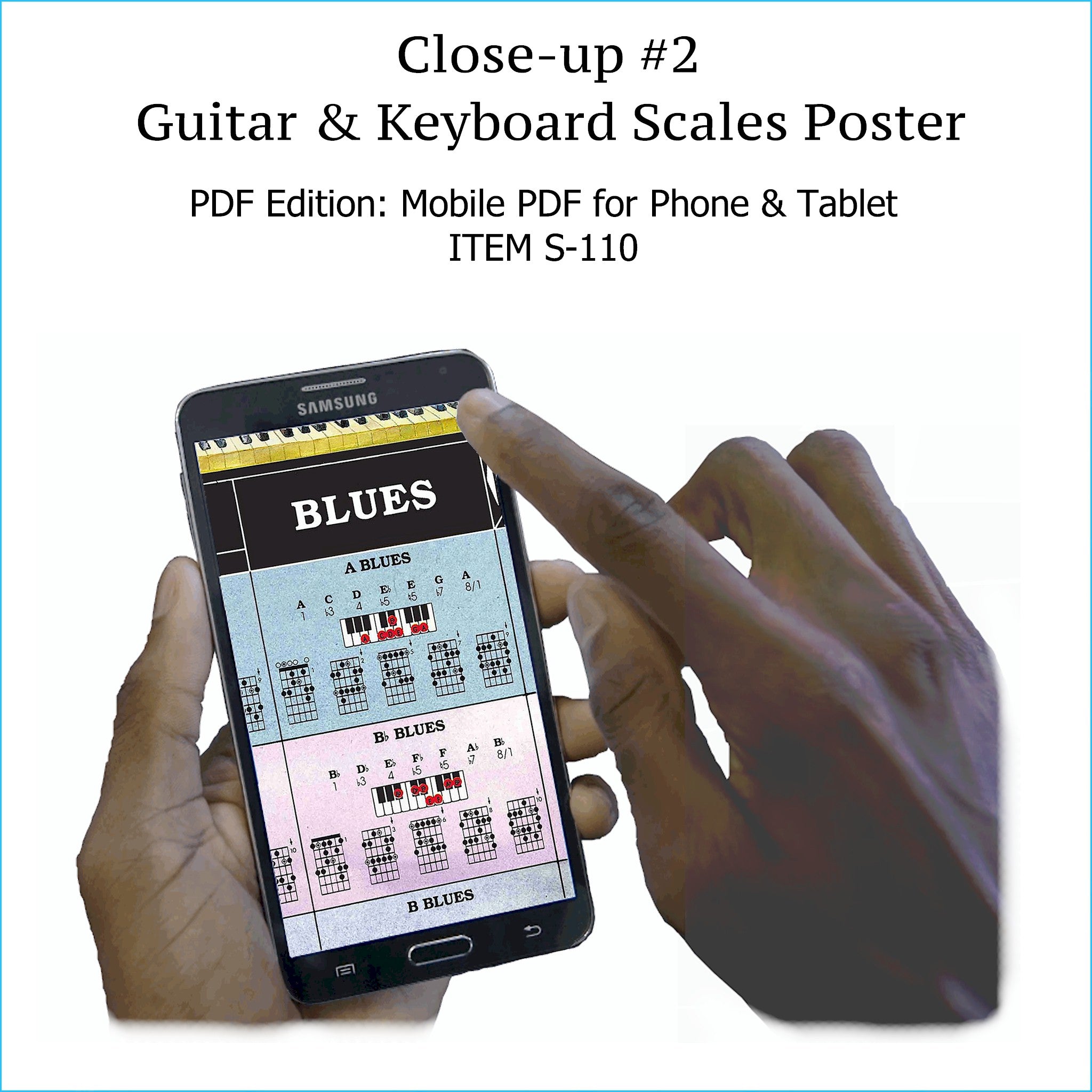 Item S-110: Guitar & Keyboard Scales Chart on a SINGLE SCREEN. Zoom In or Out Like a Google Map. High-Resolution PDF. Printable.