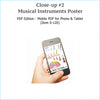 Close-up of right-hand section of musical instruments poster pdf on phone screen.
