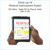 Close-up of top section of musical instruments poster pdf on a tablet screen.