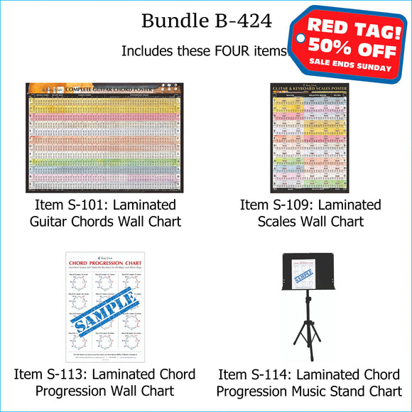 Bundle B-424: THREE Laminated Wall Posters: Complete Guitar Chords, Scales, & Chord Progressions. FREE SHIPPING – USA & Canada.