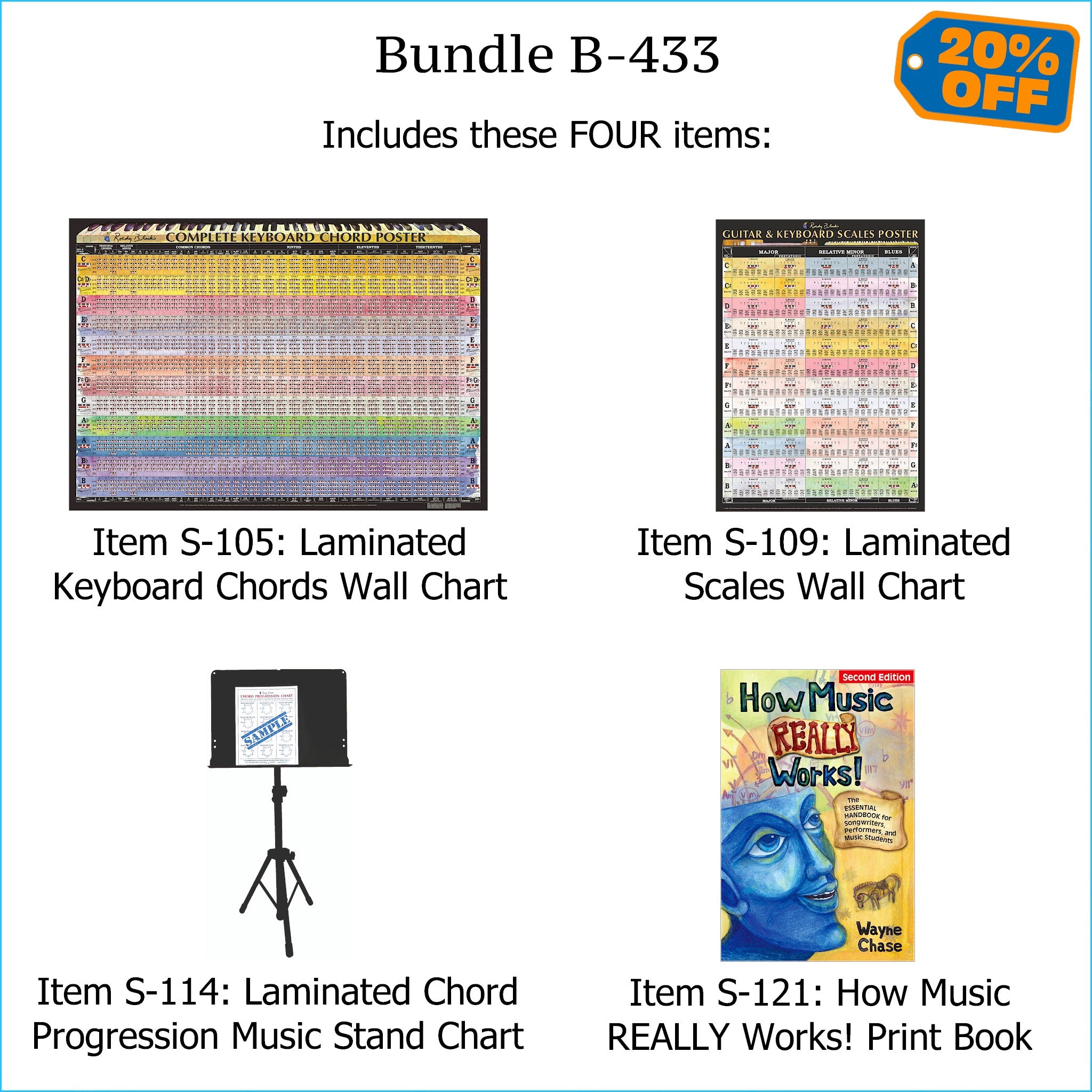 Bundle B-433: "How Music REALLY Works!, 2nd Edition" Print Book + TWO Laminated Wall Posters: Complete Keyboard Chords & Scales. FREE SHIPPING – USA & Canada.
