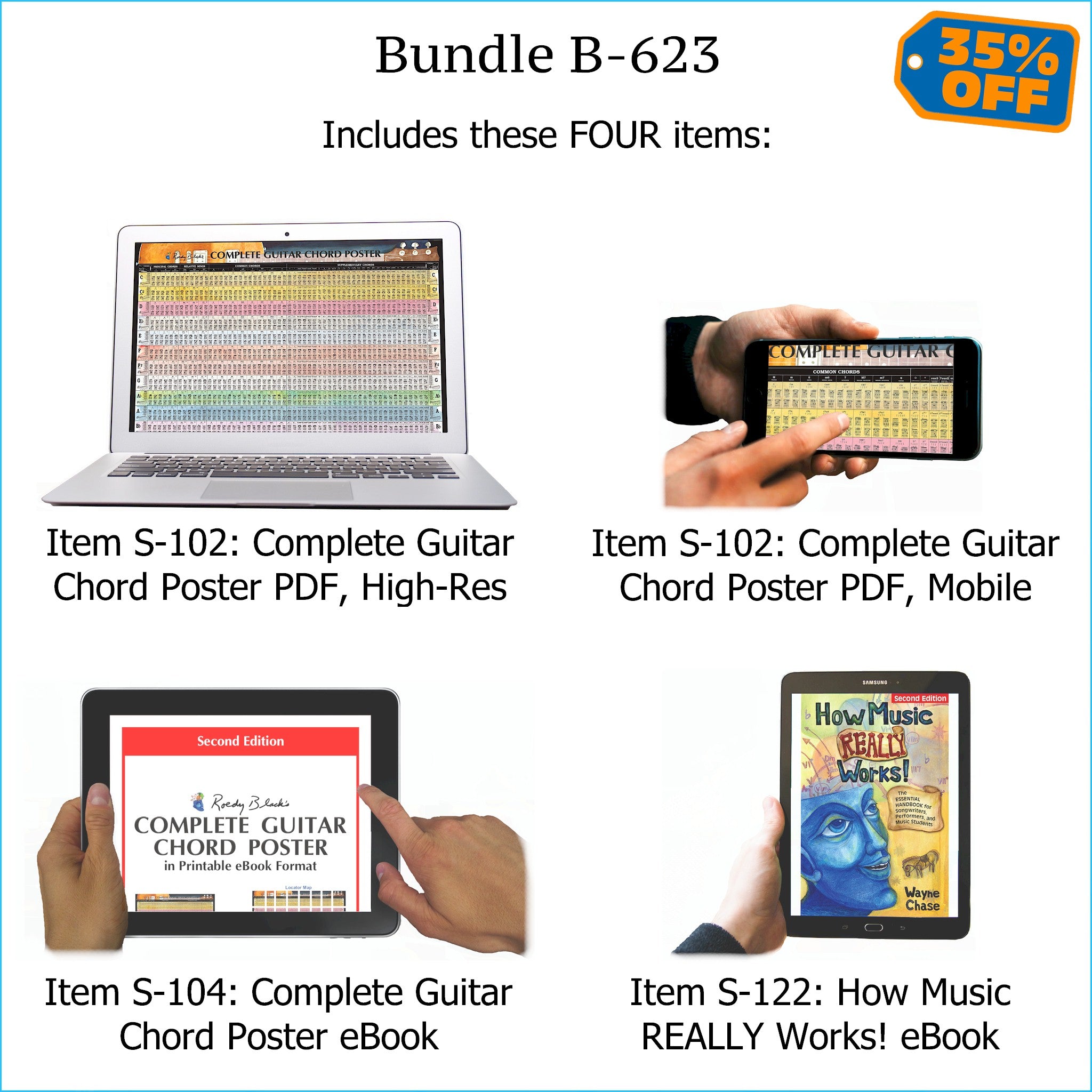 Bundle B-623: How Music REALLY Works! E-Book + Guitar Chords - E-Posters and Printable E-Book. FREE Download Protection.