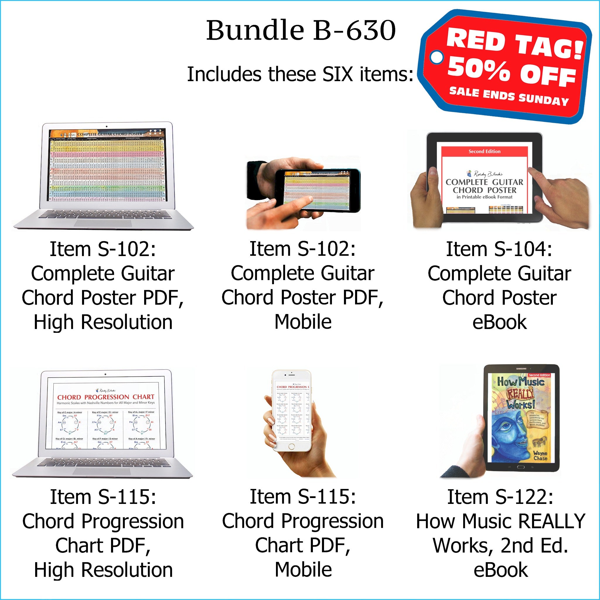 Bundle B-630: How Music REALLY Works! E-Book + Guitar Chords, Chord Progressions - E-Posters and Printable E-Book. FREE Download Protection.