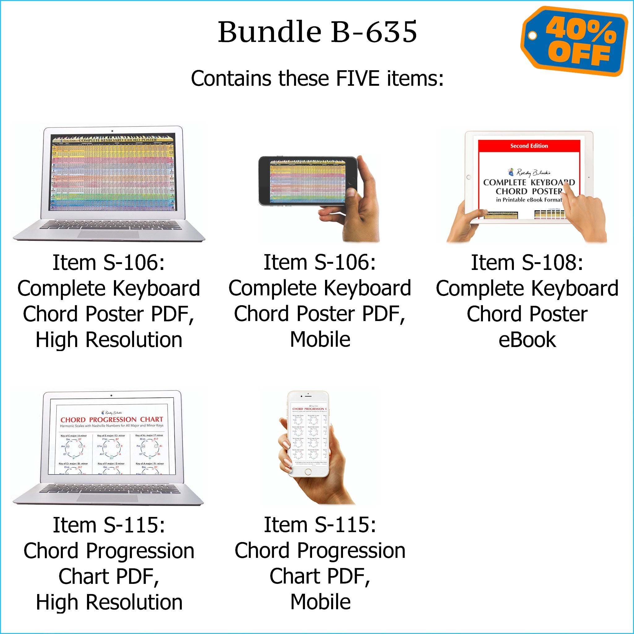 Bundle B-635: Complete Keyboard Chords, Chord Progressions - E-Posters and Printable E-Book. FREE Download Protection.