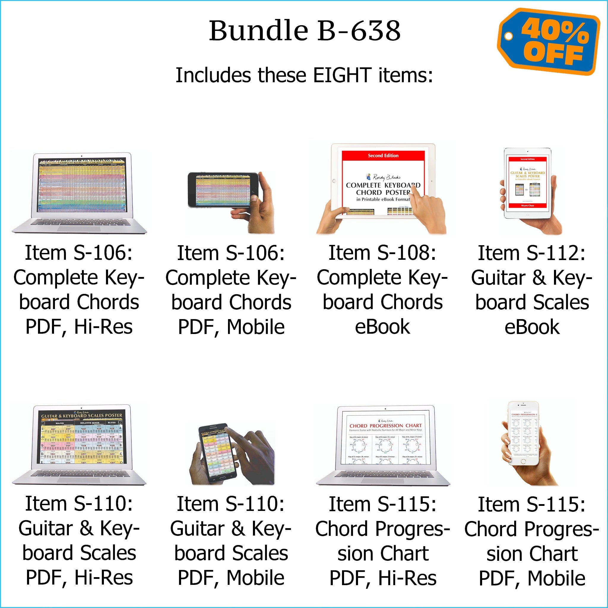 Bundle B-638: Complete Keyboard Chords, Scales, Chord Progressions - E-Posters and Printable E-Books. FREE Download Protection.