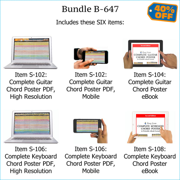 Bundle B-647: Complete Guitar Chords, Complete Keyboard Chords - E-Posters and Printable E-Books. FREE Download Protection.