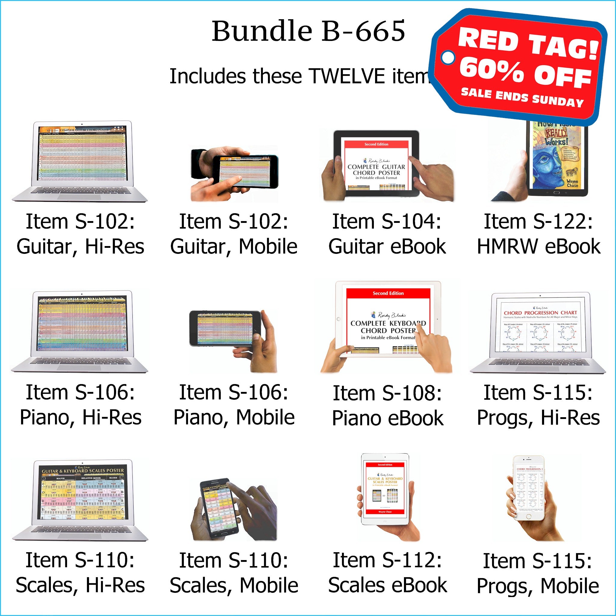 Bundle B-665: How Music REALLY Works! E-Book + Complete Guitar Chords, Complete Keyboard Chords, Scales, Chord Progressions - E-Posters and Printable E-Books. FREE Download Protection.