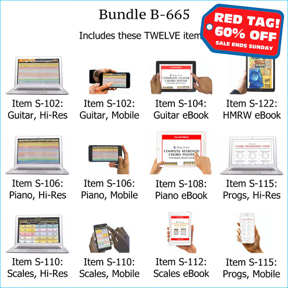 Bundle B-665: How Music REALLY Works! E-Book + Complete Guitar Chords, Complete Keyboard Chords, Scales, Chord Progressions - E-Posters and Printable E-Books. FREE Download Protection.