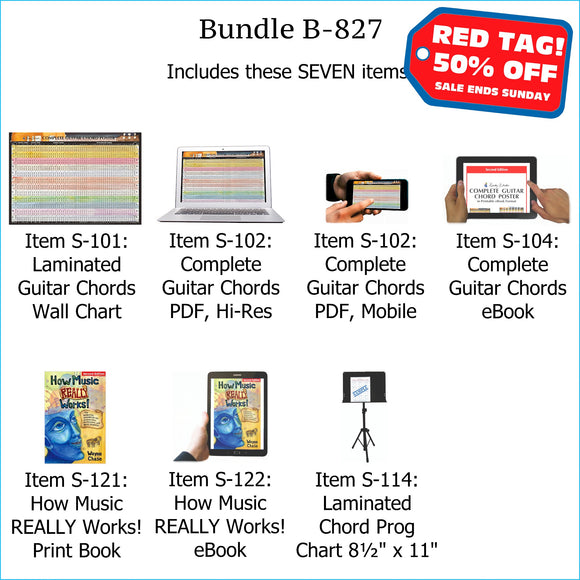 Bundle B-827: How Music REALLY Works! Print Book + E-Book, Chord Progressions, Laminated Wall Poster, E-Poster, E-Book - Guitar Chords. FREE SHIPPING – USA & Canada.