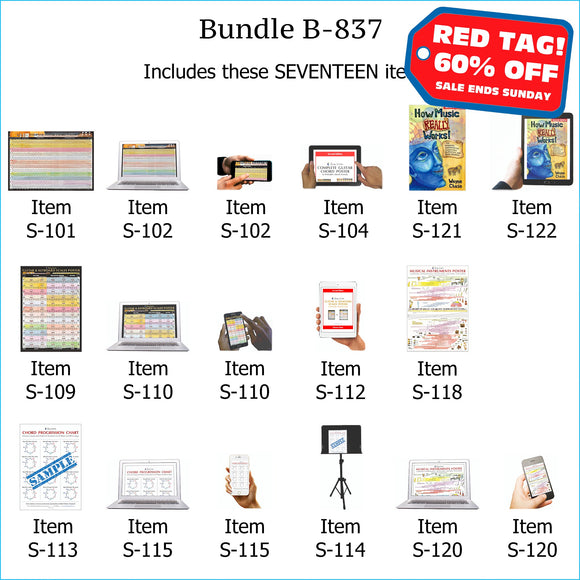 Bundle B-837: How Music REALLY Works! Print Book + E-Book, Laminated Wall Posters, E-Posters and Printable E-Books - Guitar Chords, Scales, Chord Progressions. FREE SHIPPING – USA & Canada.