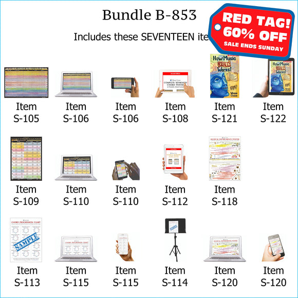 Bundle B-853: How Music REALLY Works! Print Book + E-Book, Laminated Wall Posters, E-Posters and Printable E-Books - Keyboard Chords, Scales, Chord Progressions. FREE SHIPPING – USA & Canada.