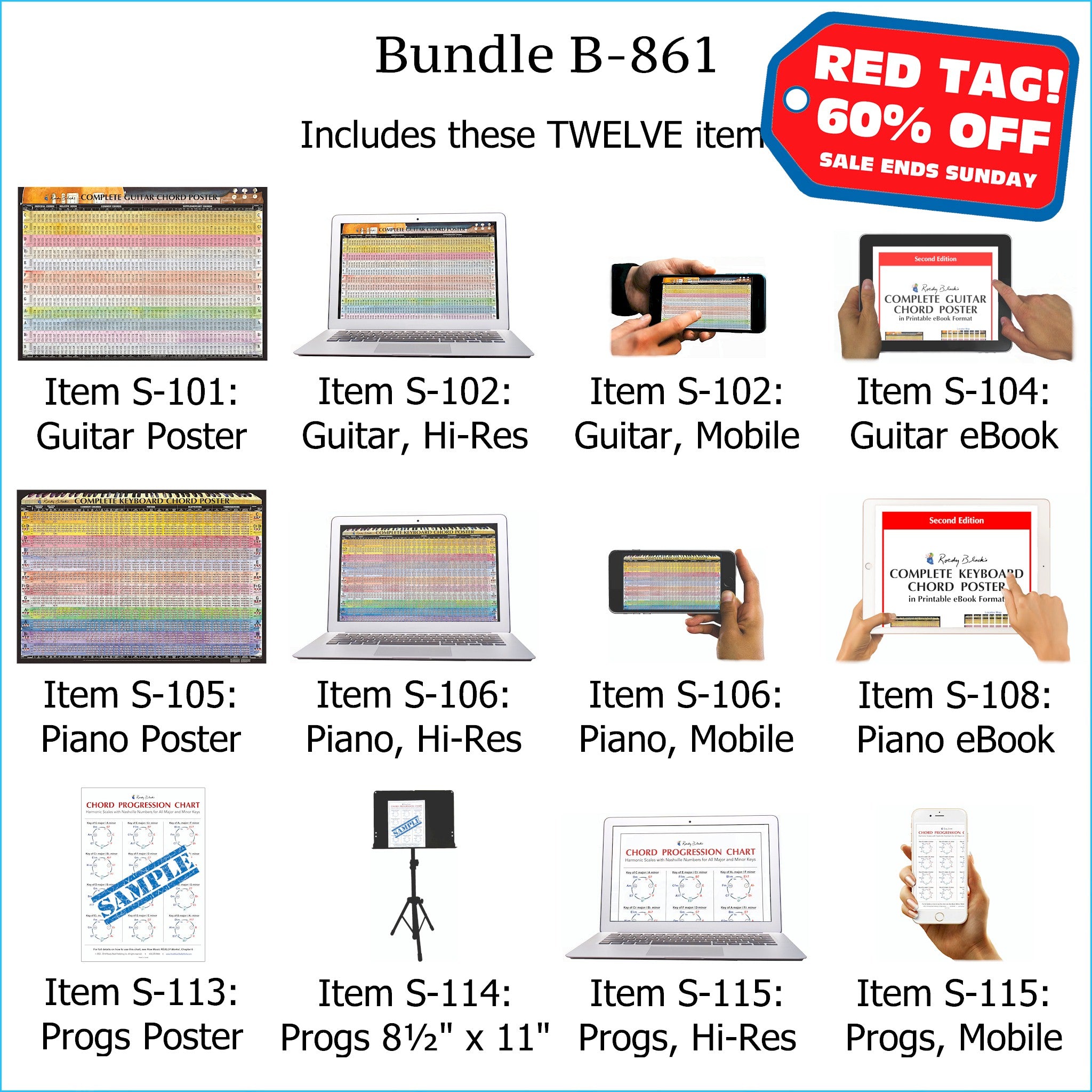 Bundle B-861: Laminated Wall Posters, E-Posters, E-Books - Complete Guitar Chords, Complete Keyboard Chords, Chord Progressions. FREE SHIPPING – USA & Canada.