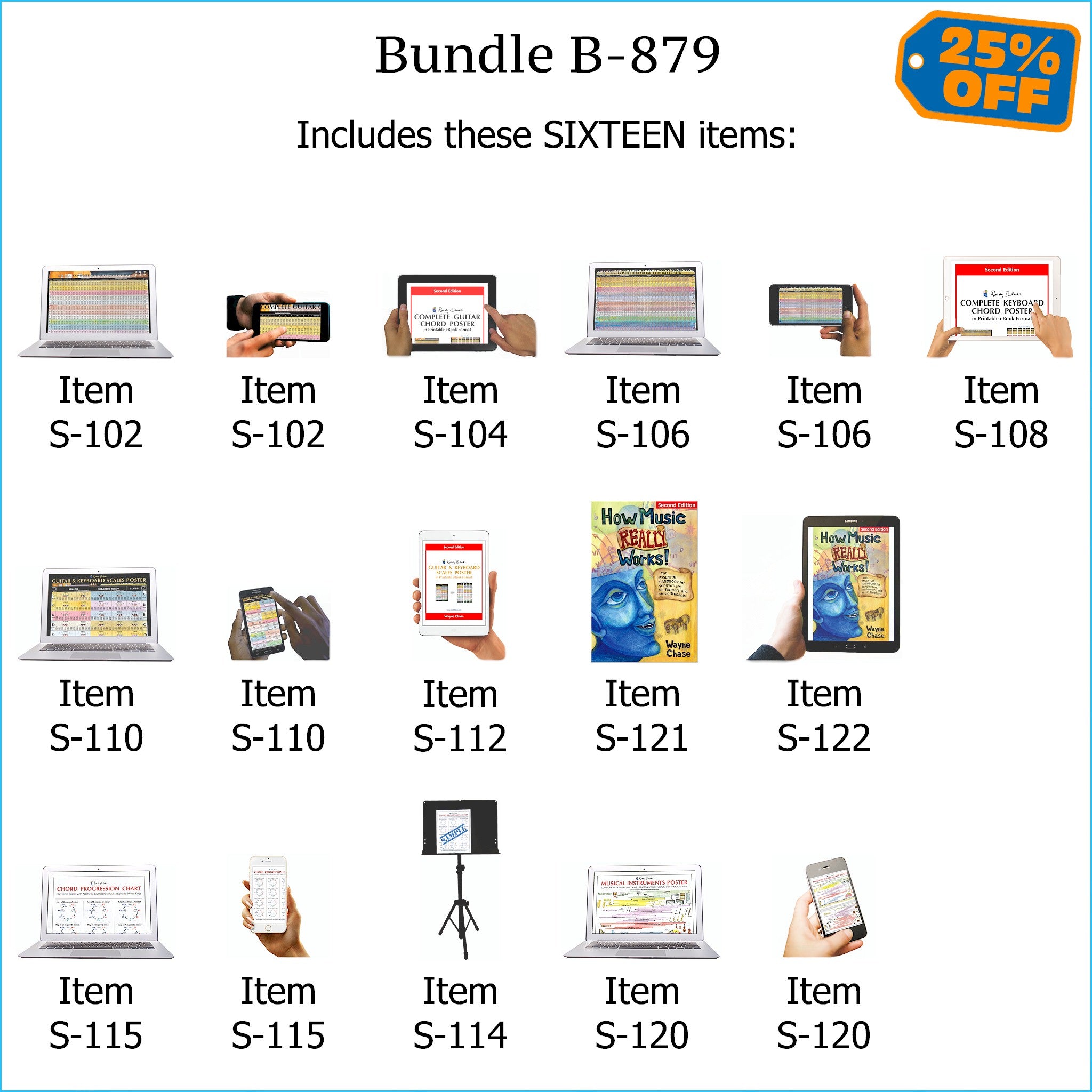 Bundle B-879: How Music REALLY Works! Print Book + E-Book, Chord Progressions, E-Posters - Guitar Chords, Keyboard Chords, Scales, Chord Progressions. FREE SHIPPING – USA & Canada.