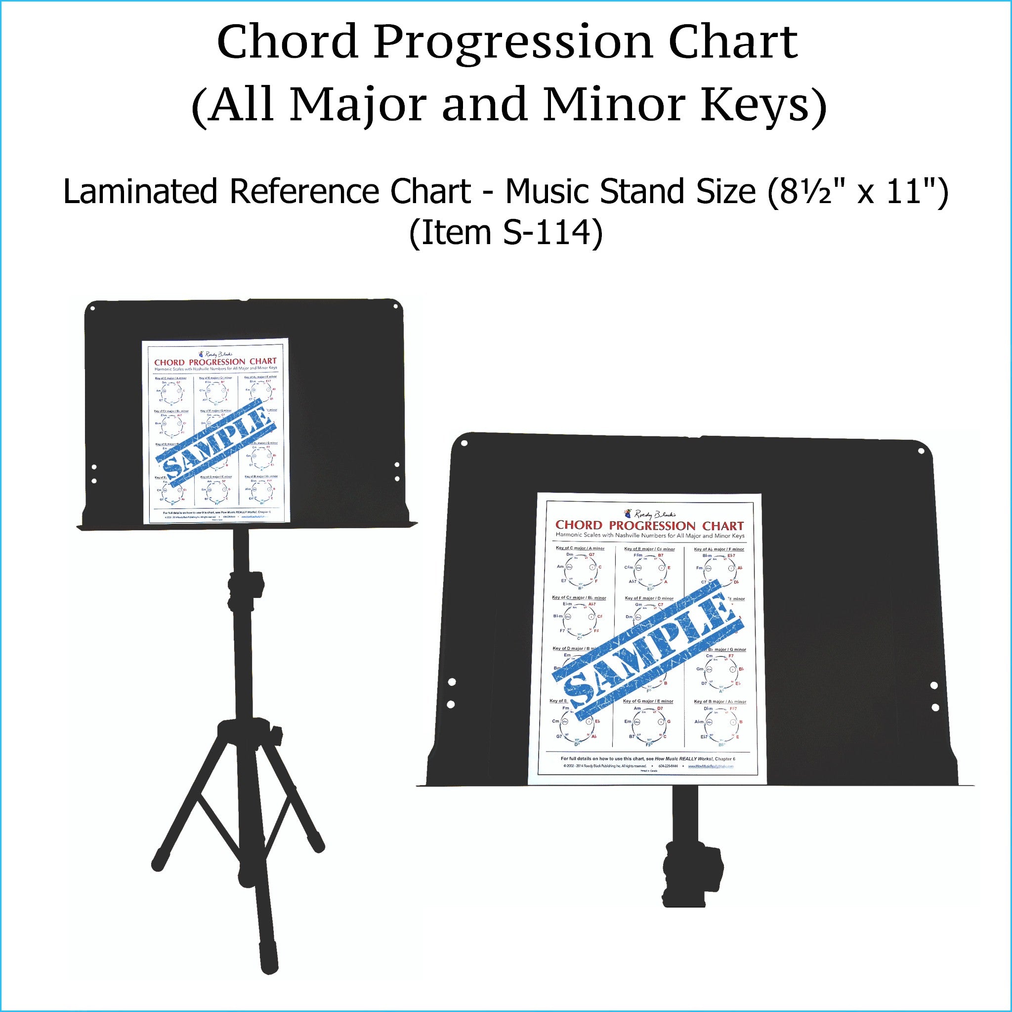 Chord progression chart, music stand size.