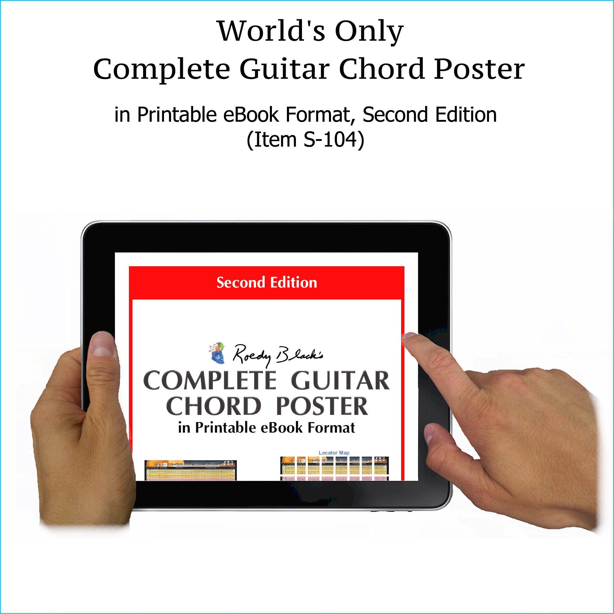 Complete guitar chords chart in printable ebook format, second edition.