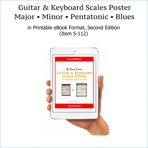 Guitar and keyboard scales poster in printable ebook format, second edition.