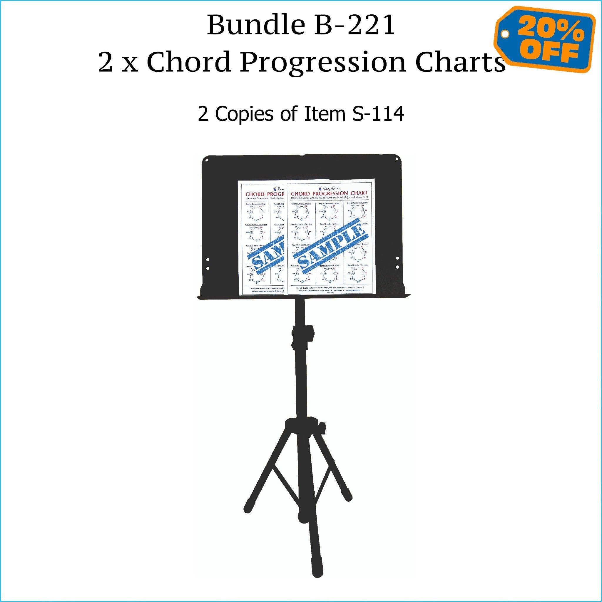 Two chord progression charts, music stand size.