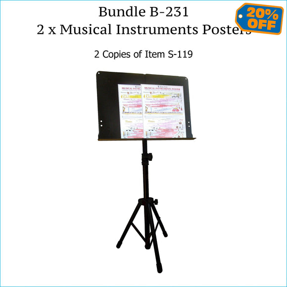 Two musical instruments posters, music stand size.
